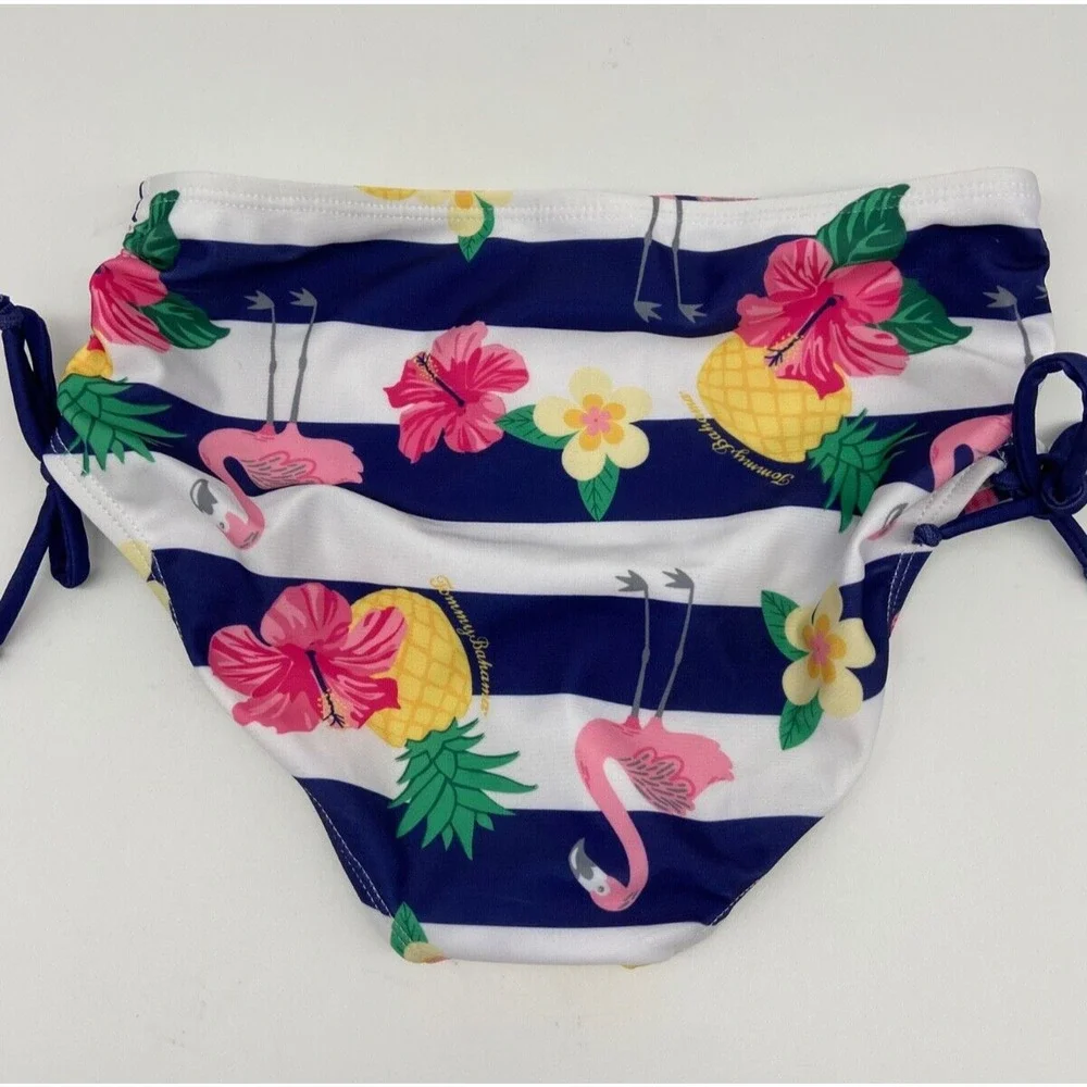 Tommy Bahama Swim Girls Sz 7/8 Bikini Bottom Navy Striped Flamingo Pineapple Tie